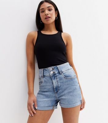 Petite Blue Denim 2 Button High Waist 