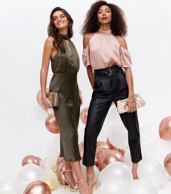 Click to view product details and reviews for Pale Pink Satin High Neck Cold Shoulder Blouse New Look.