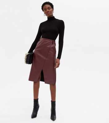 JDY Burgundy Leather-Look Midi Wrap Skirt