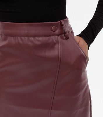 Burgundy leather skirt top new look