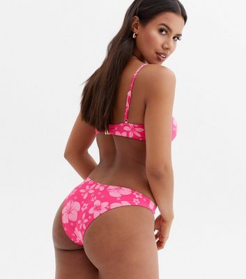 Pink Tropical Floral V Front Bikini Bottoms New Look