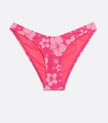 Pink Tropical Floral V Front Bikini Bottoms New Look