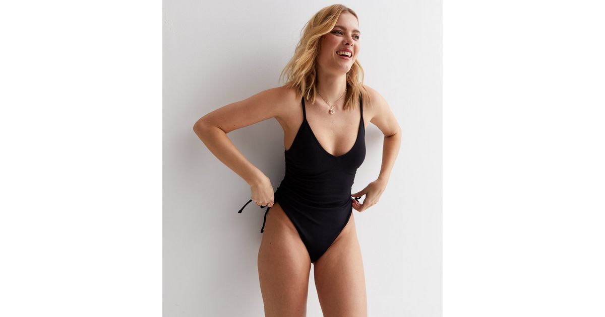 Black Ruched Tie Side Swimsuit