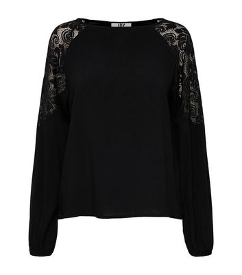 Jdy Black Lace Shoulder Long Sleeve Top New Look