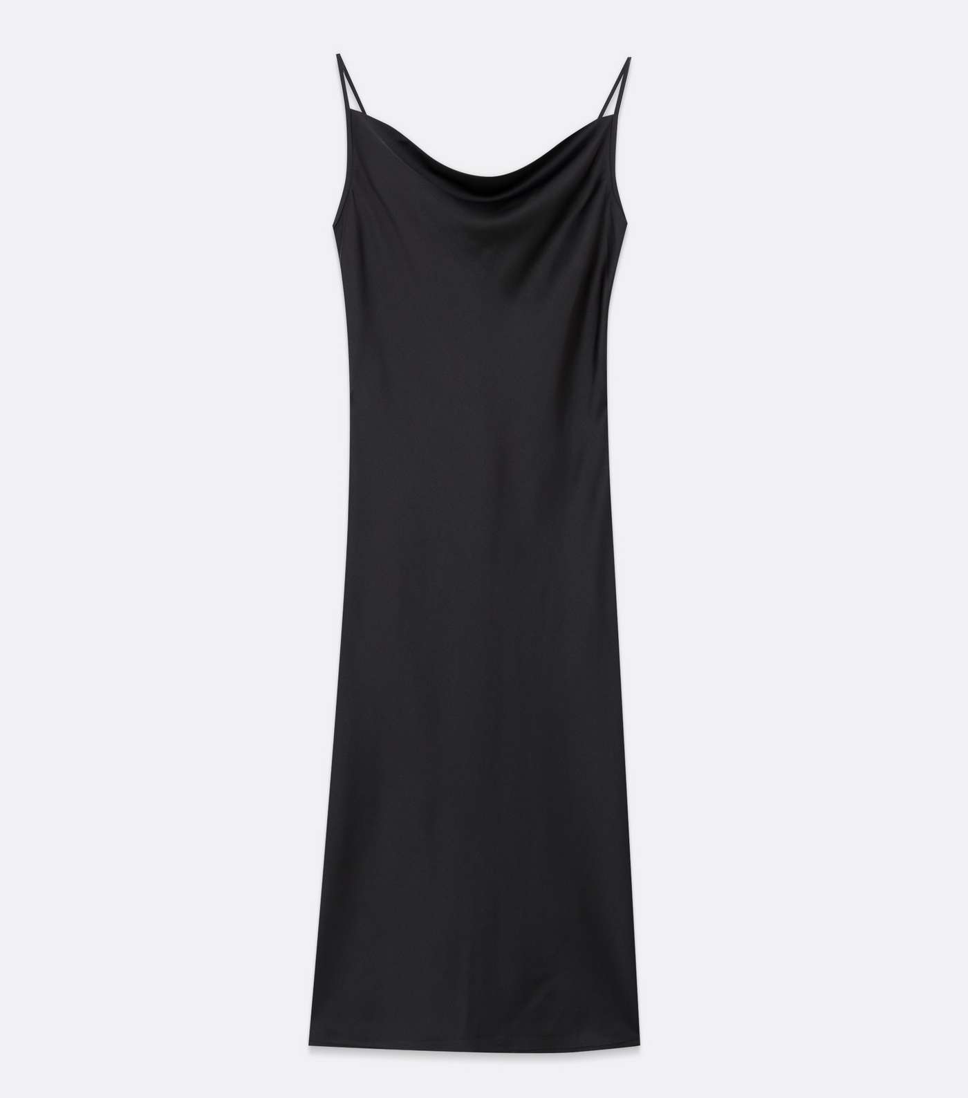 Petite Black Satin Cowl Neck Midi Slip Dress Image 5