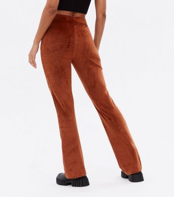 JDY Rust Ribbed Flared Trousers New Look