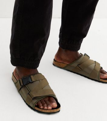 Khaki Buckle Strap Sliders | New Look