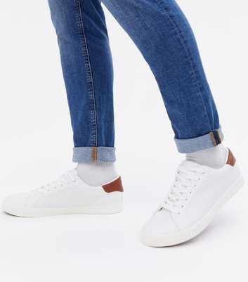 White Suedette Contrast Back Lace Up Trainers