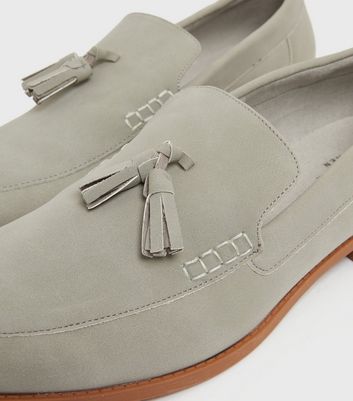 Pale Grey Suedette Tassel Loafers New Look