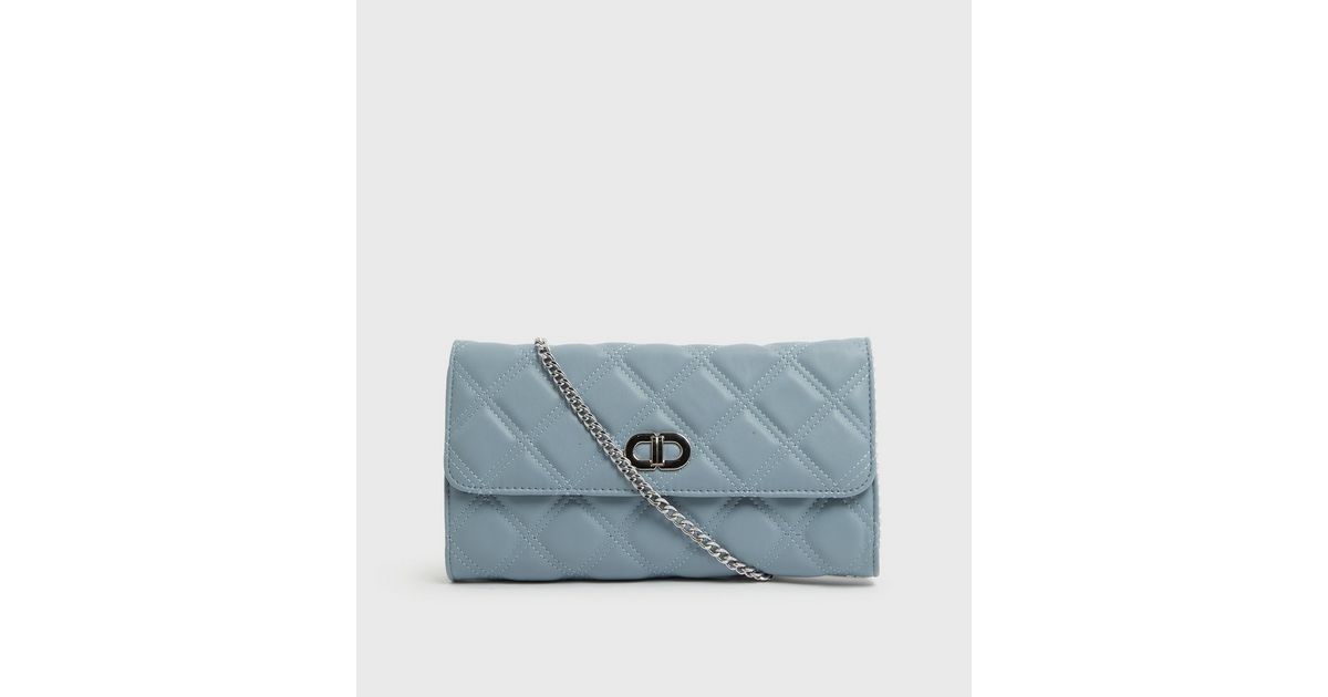Pale Blue Quilted Chain Cross Body Bag