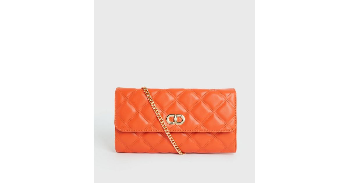 Bright Orange Quilted Chain Cross Body Bag New Look
