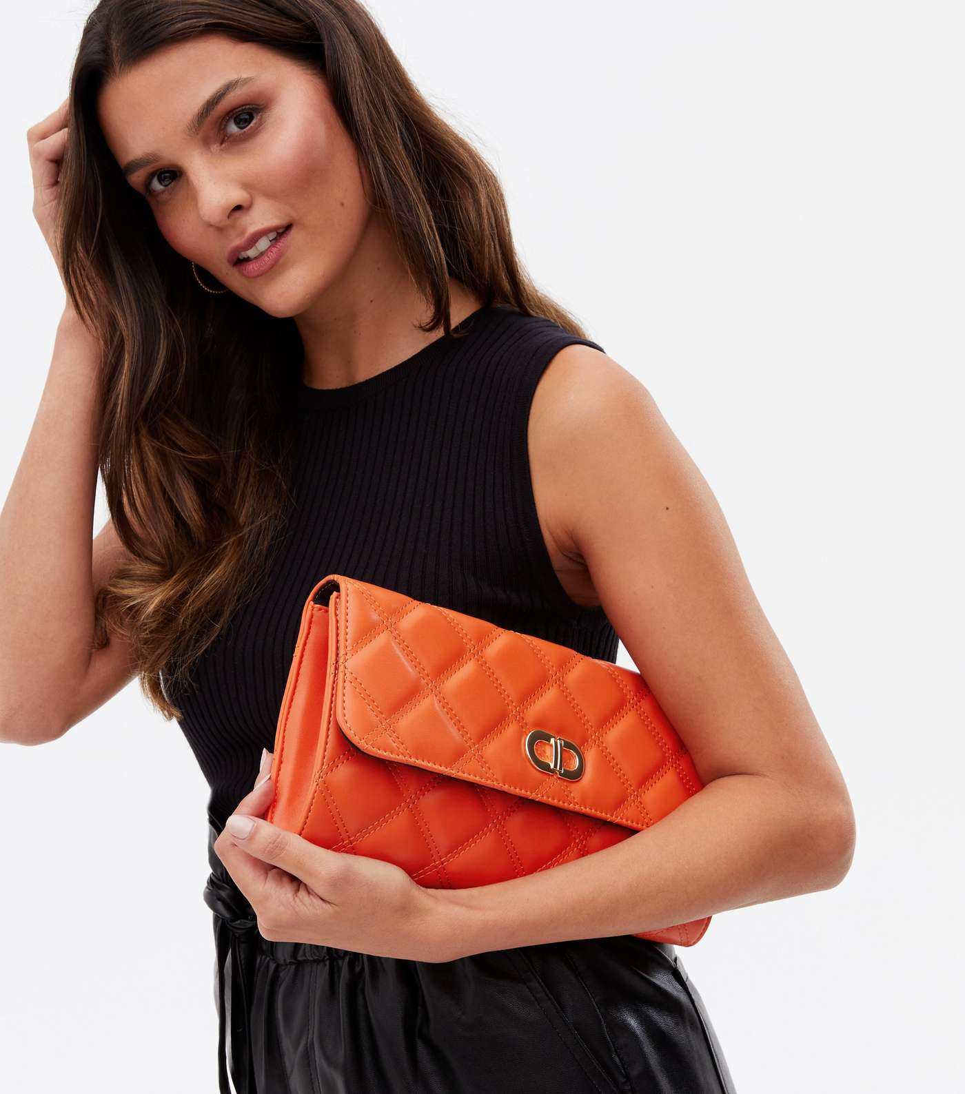 Bright Orange Quilted Chain Cross Body Bag Image 2
