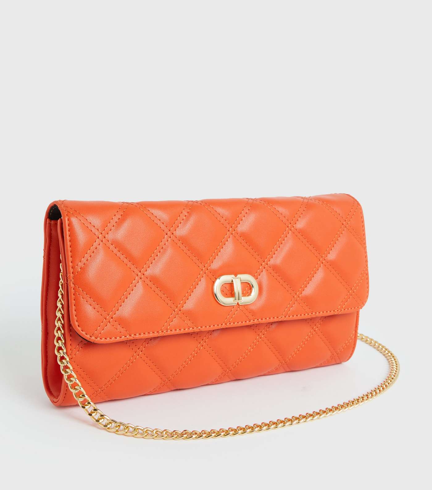 Bright Orange Quilted Chain Cross Body Bag Image 4