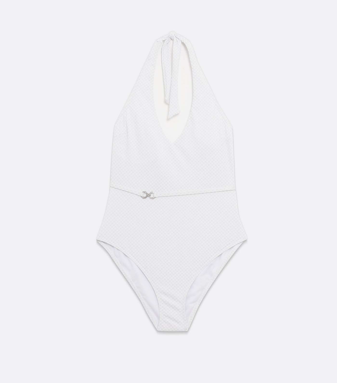 White Glitter Belted Halter Swimsuit Image 5