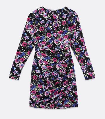 Only Pink Floral Ruched Mini Wrap Dress New Look