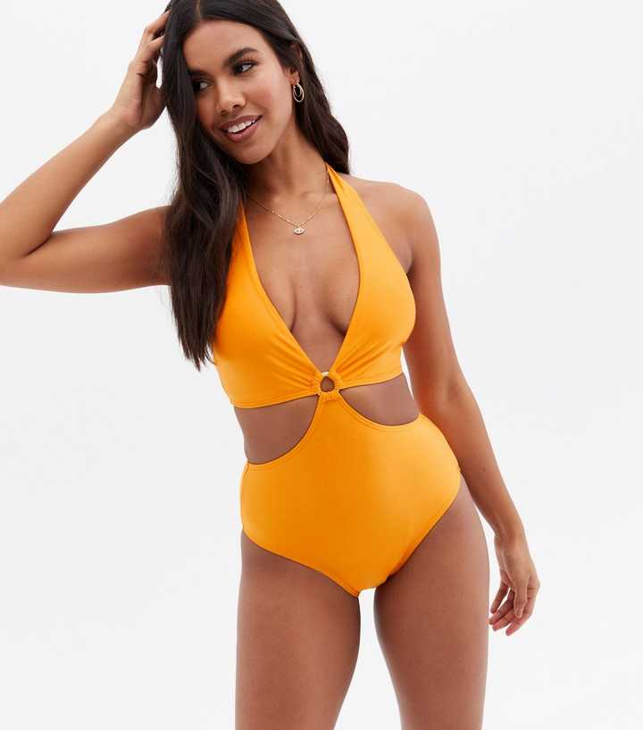ルック New Look cutout ring detail swimsuit in orange レディース