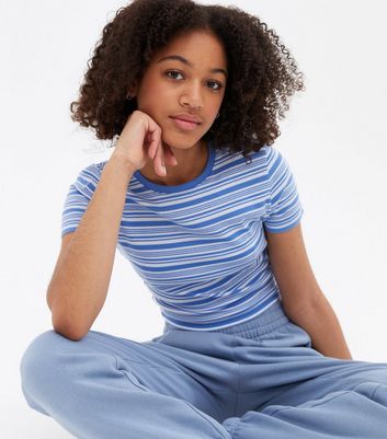 Girls Blue Stripe Ribbed T-Shirt | New Look