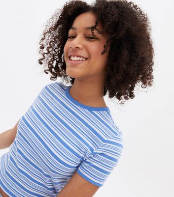 Girls Blue Stripe Ribbed T-Shirt | New Look
