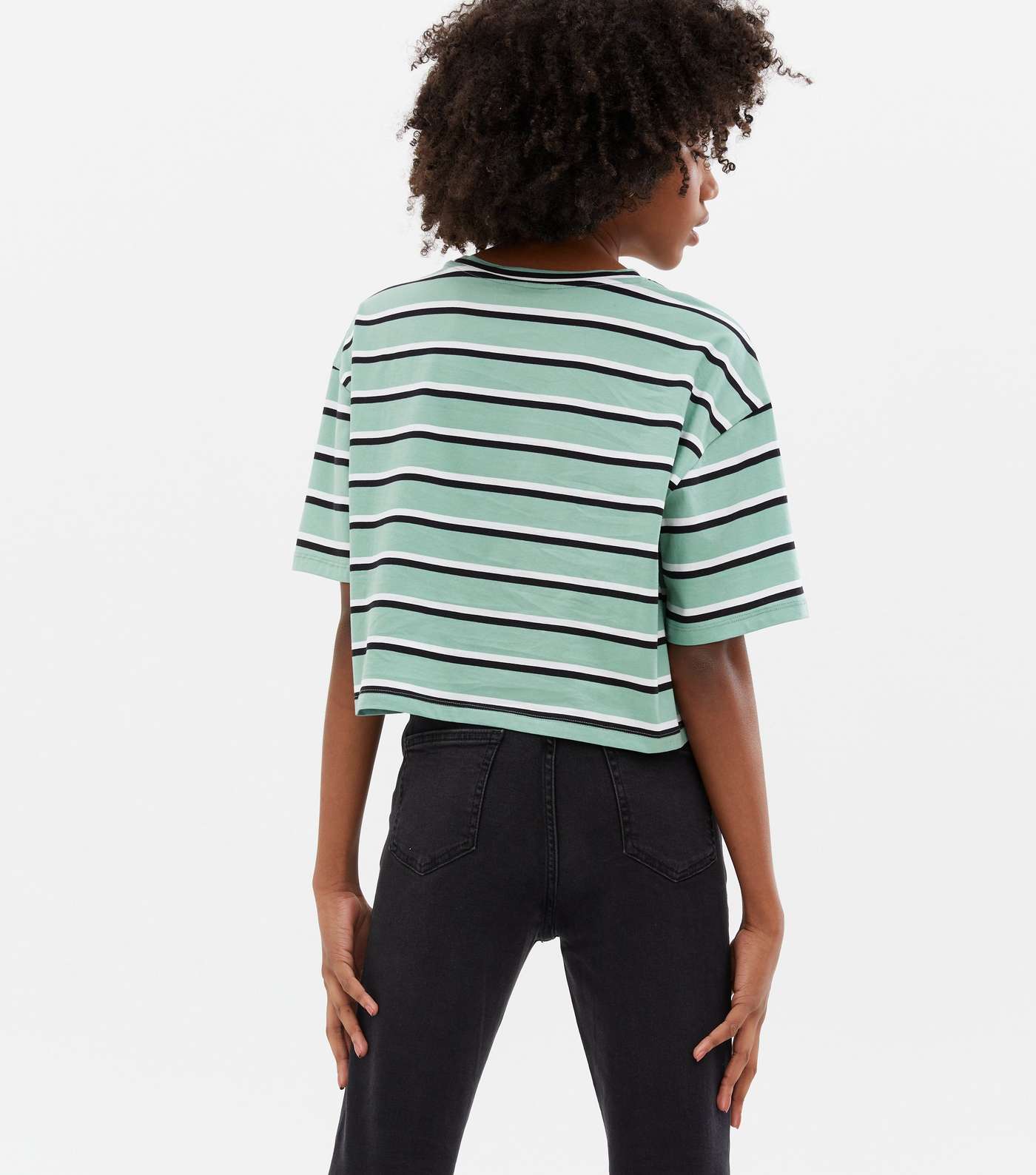 Girls Green Stripe Boxy Crew T-Shirt Image 4