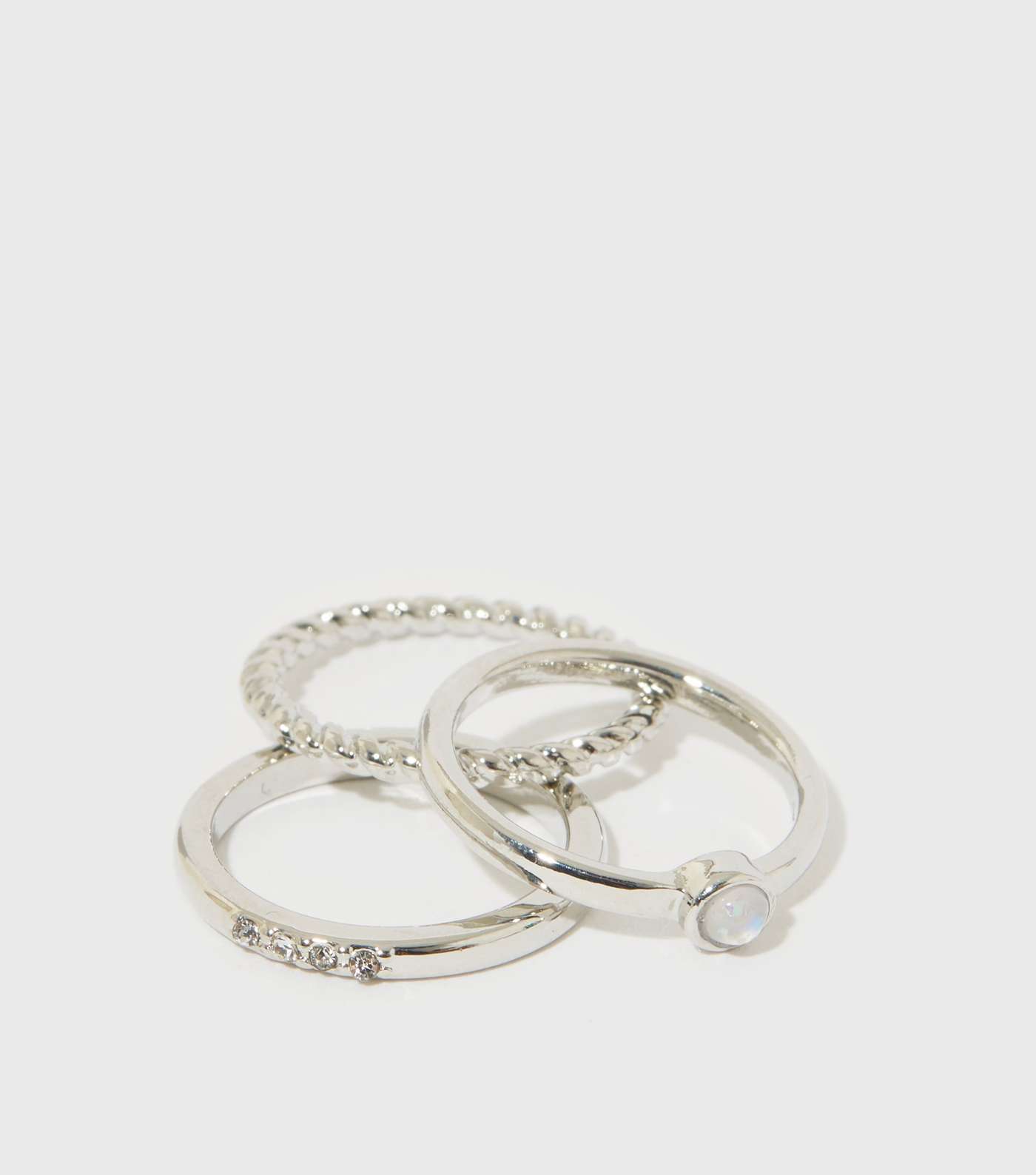 Girls 3 Pack Silver Diamanté Stacking Rings
