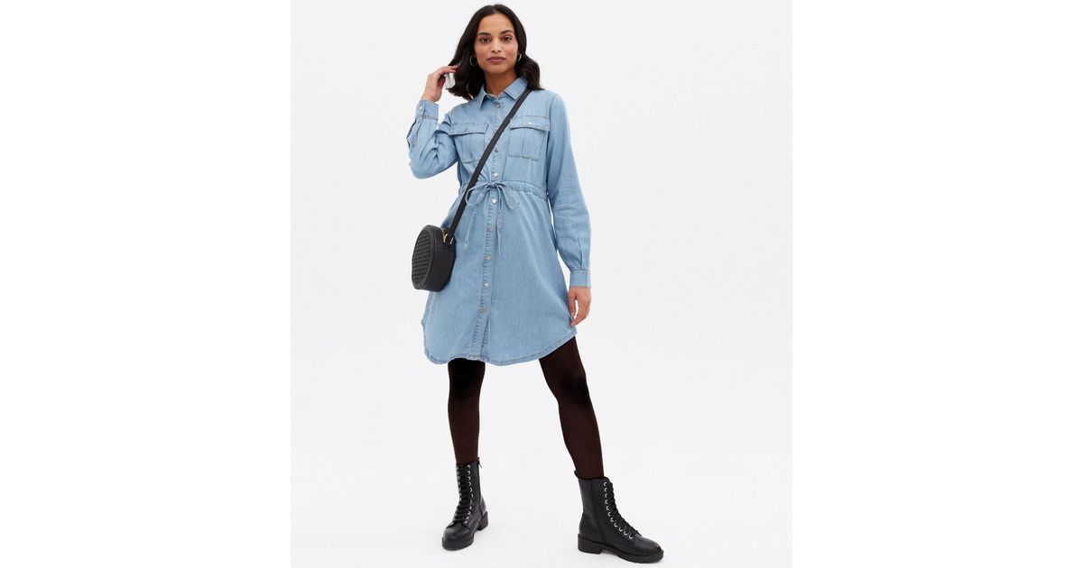 Maternity Blue Denim Shirt Dress New Look