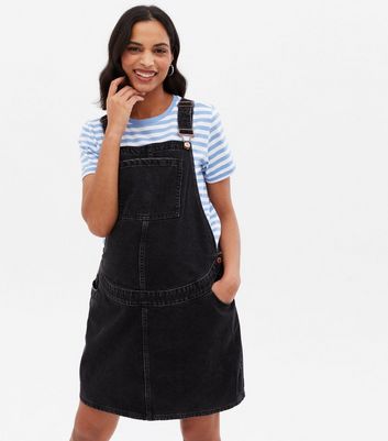 Ladies black denim deals pinafore dress