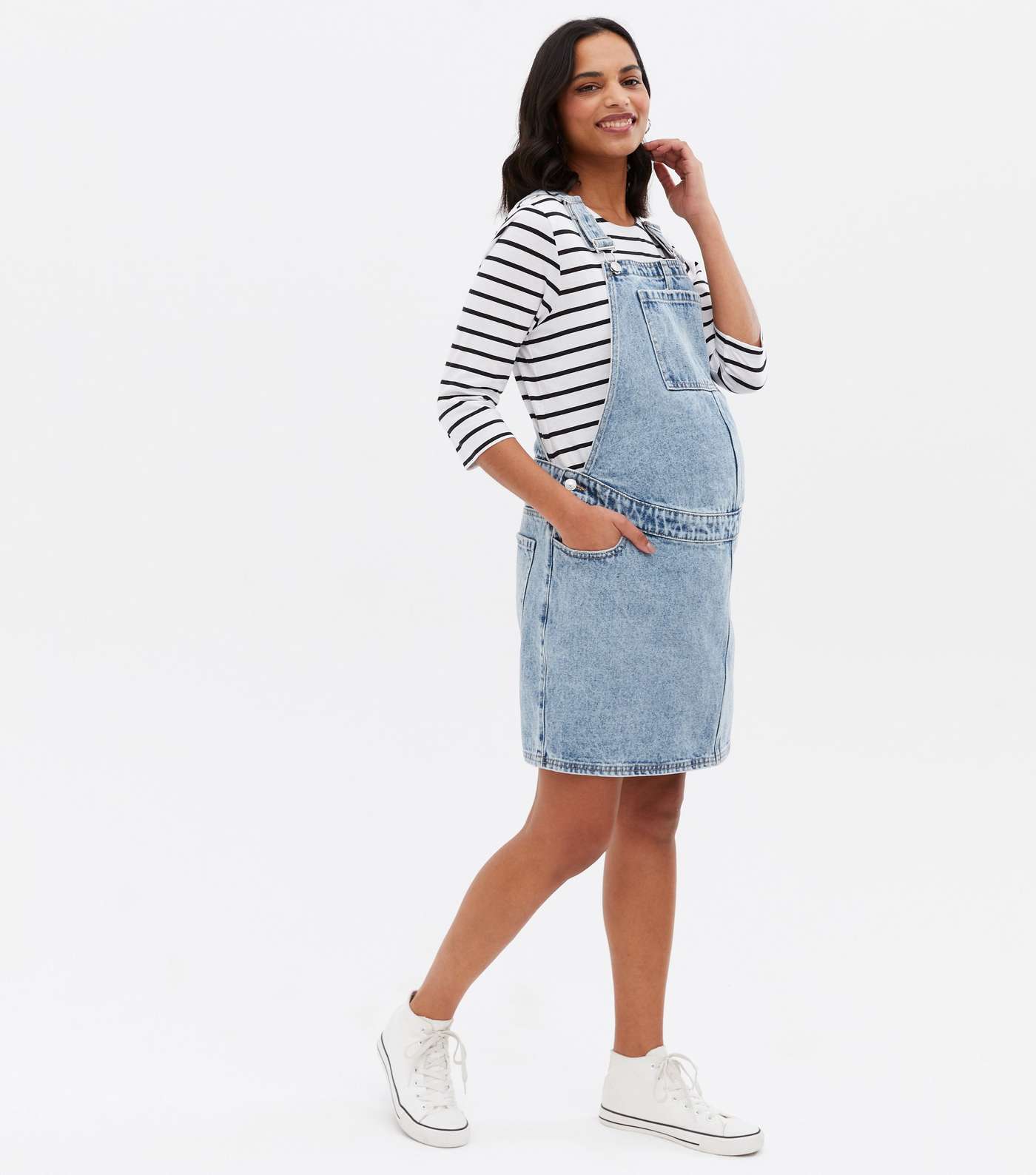 Maternity Blue Denim Mini Pinafore Dress Image 2