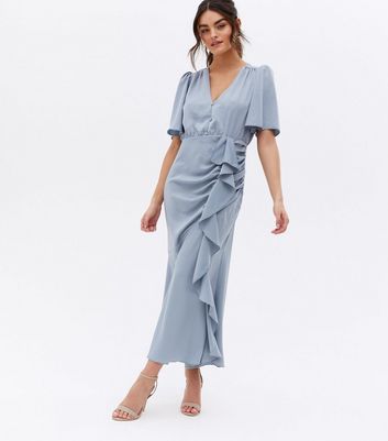 Satin frill wrap clearance dress