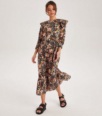 Topshop floral ruffle midi on sale dress