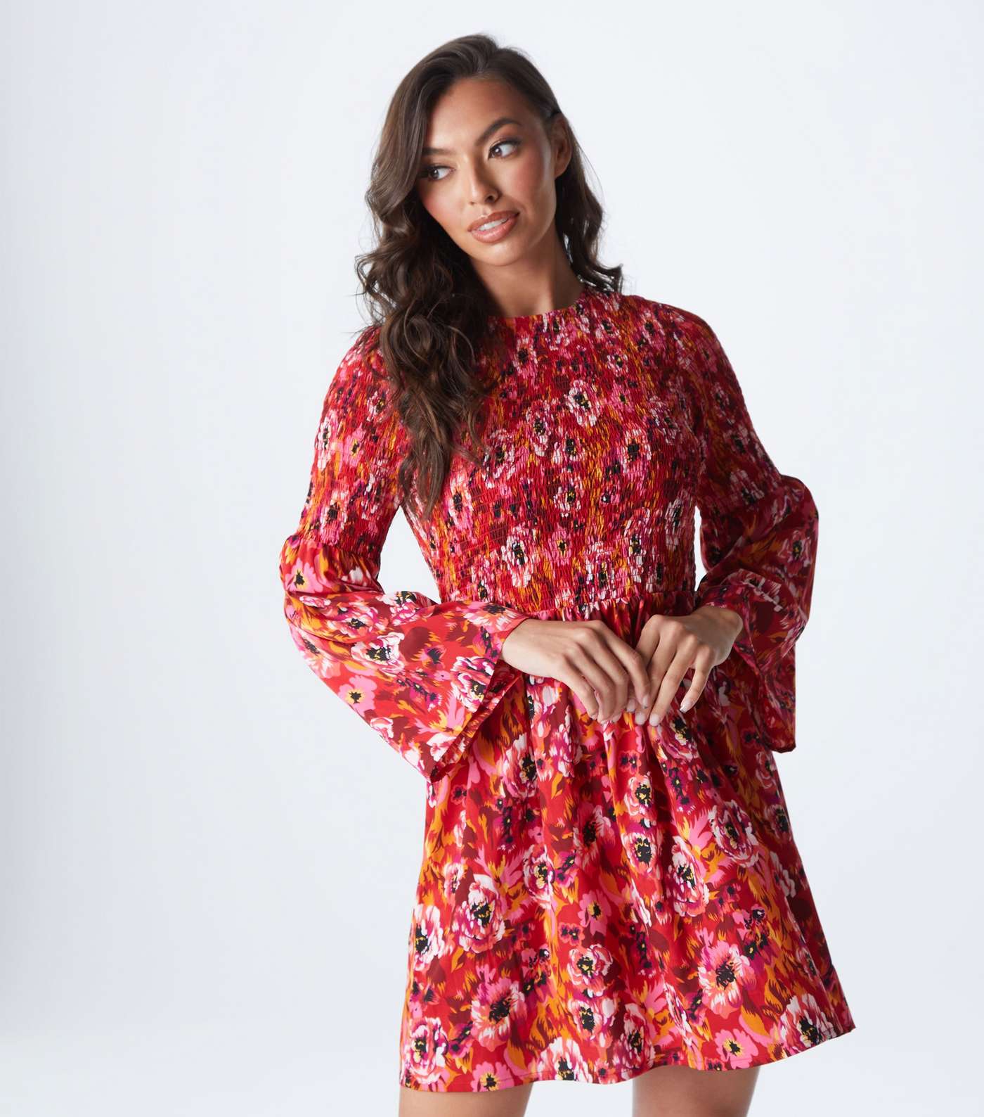 Urban Bliss Red Floral Shirred Mini Dress Image 2