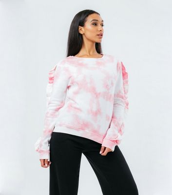 HYPE Pink Tie Dye Ruffle Crew Neck 