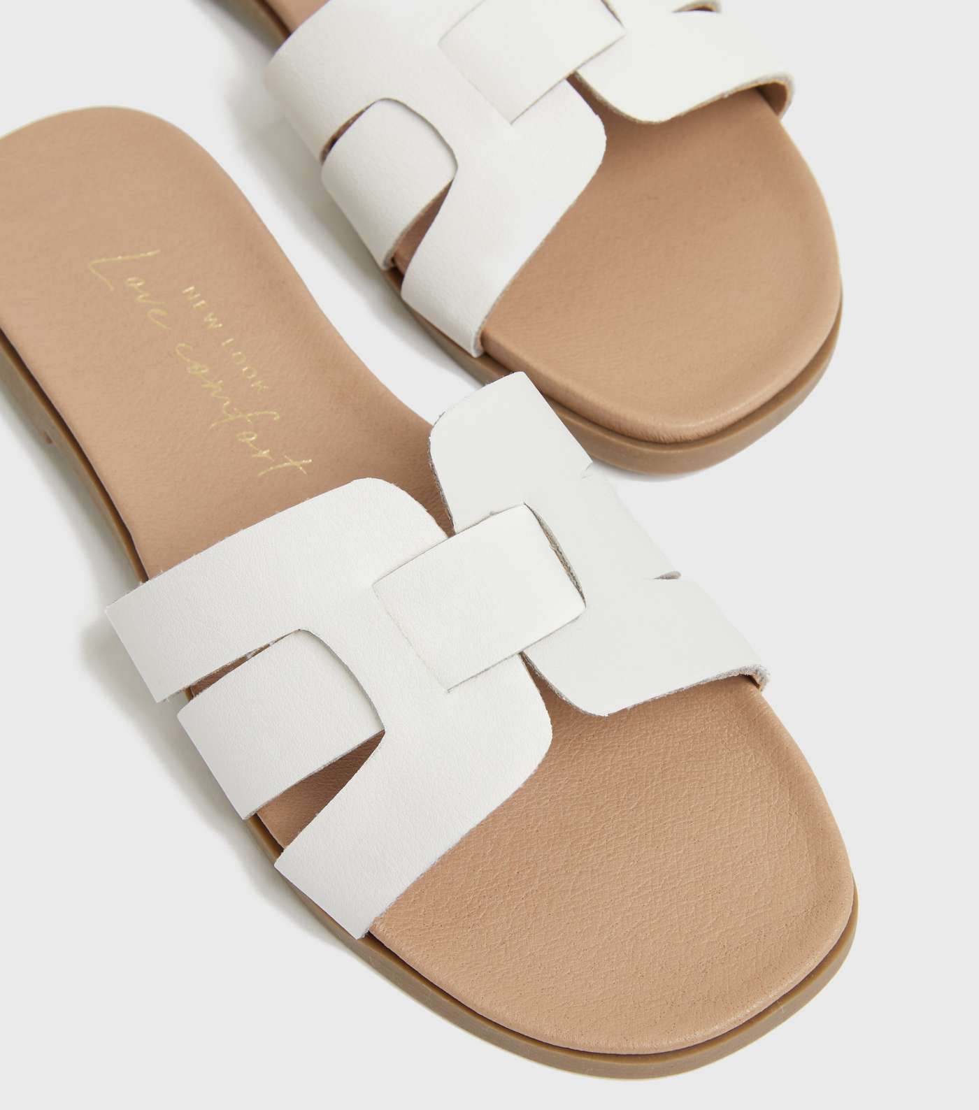 Wide Fit White Cut Out Strap Footbed Sliders Image 4