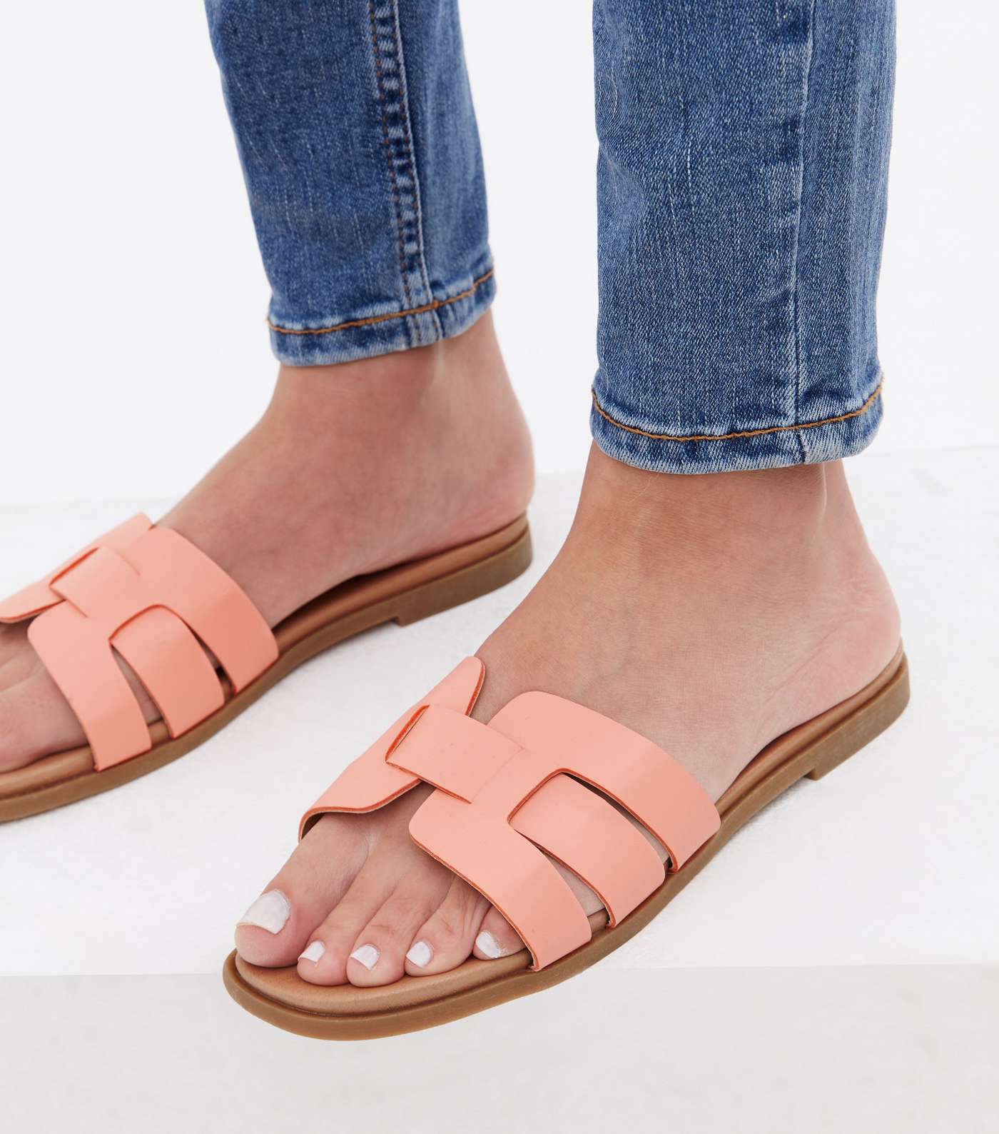 Wide Fit Coral Cut Out Strap Footbed Sliders Image 2