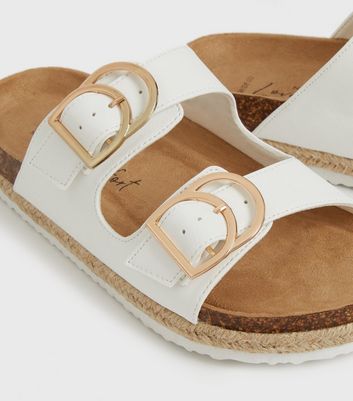 Click to view product details and reviews for Wide Fit White Chunky Espadrille Footbed Sliders New Look Vegan.