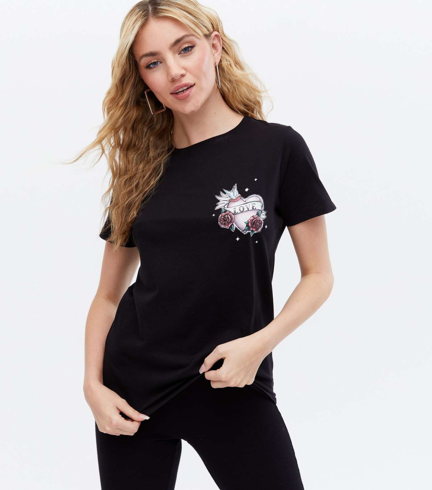 Black Love Heart Rose Pocket Logo T-Shirt Image 3