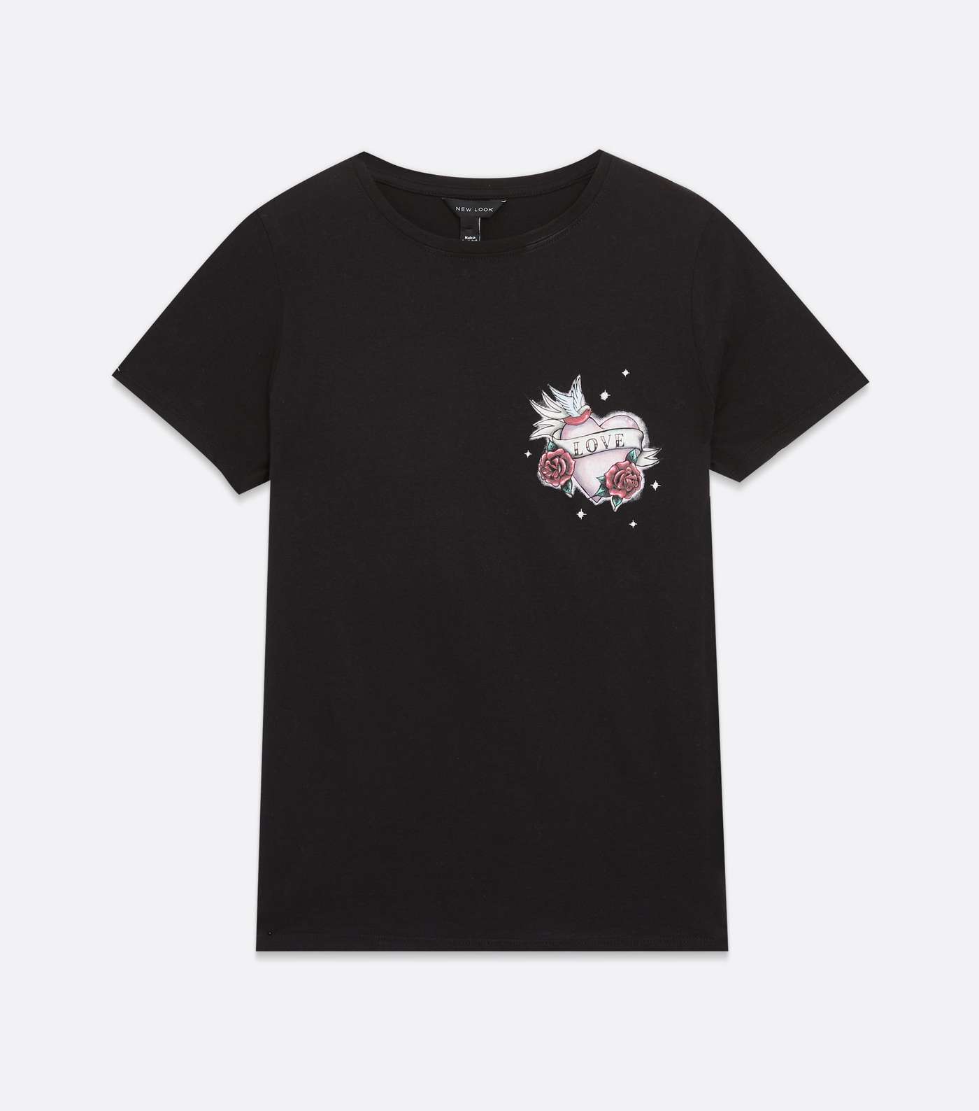 Black Love Heart Rose Pocket Logo T-Shirt Image 5
