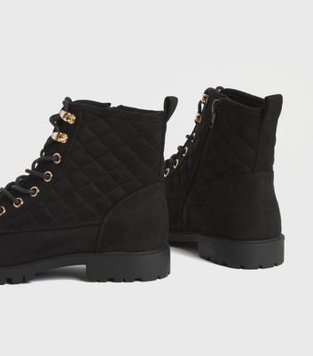 new look suedette lace up ankle boot in black