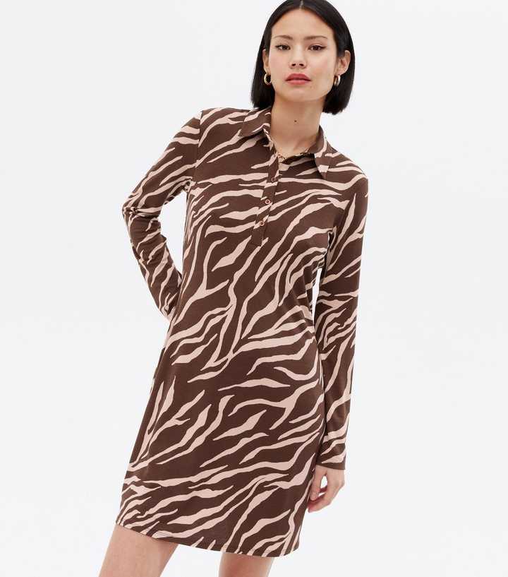 Brown Zebra Collared Mini Polo Dress
