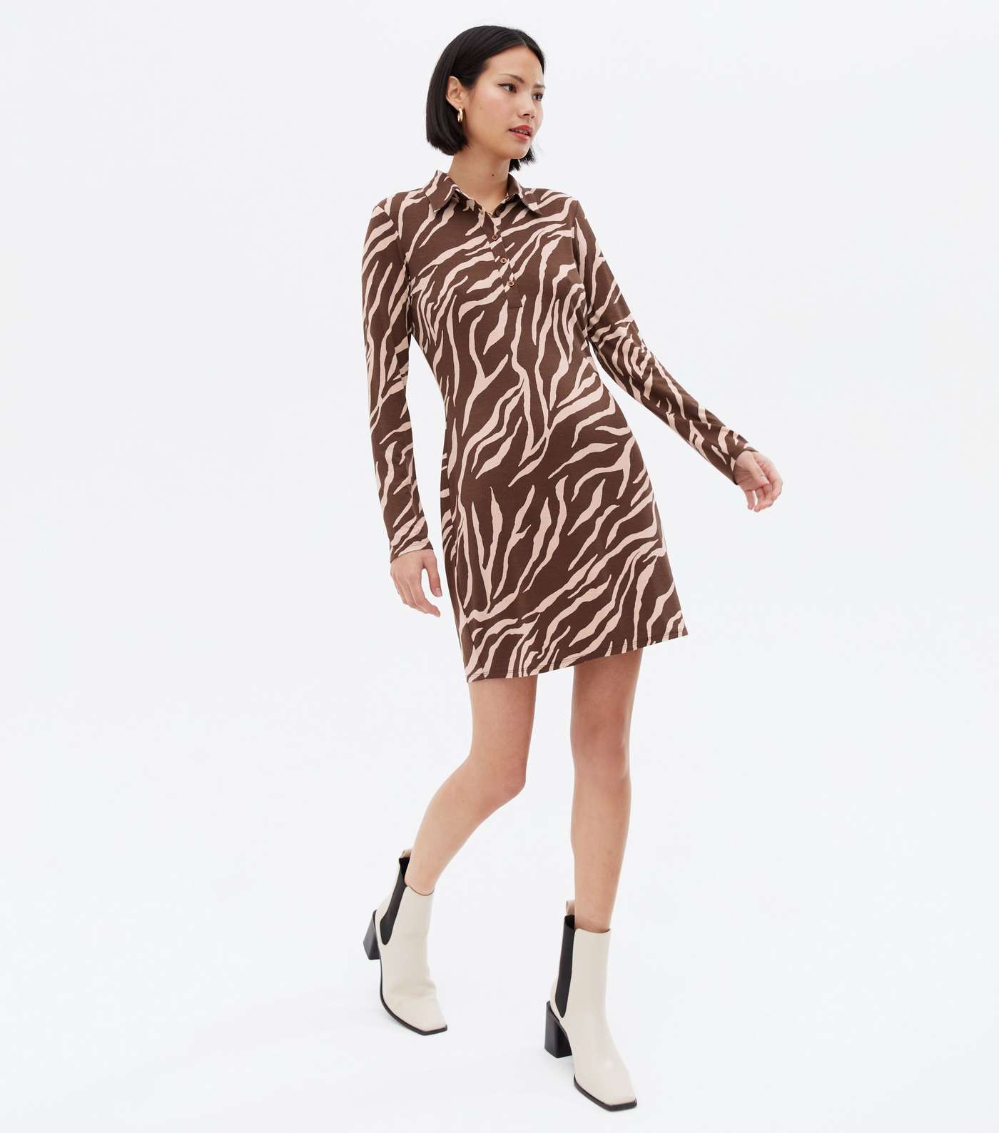 Brown Zebra Collared Mini Polo Dress Image 2