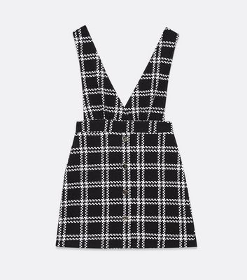 Black Check V Neck Button Mini Pinafore Dress New Look