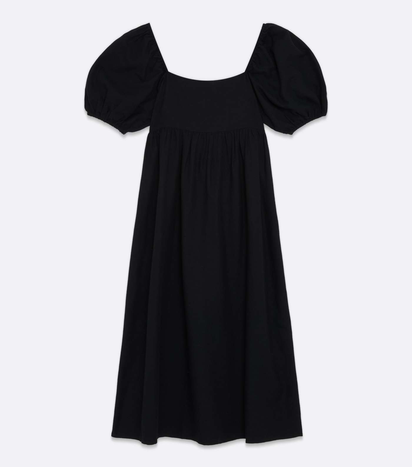 Black Linen-Look Puff Sleeve Midi Dress Image 5