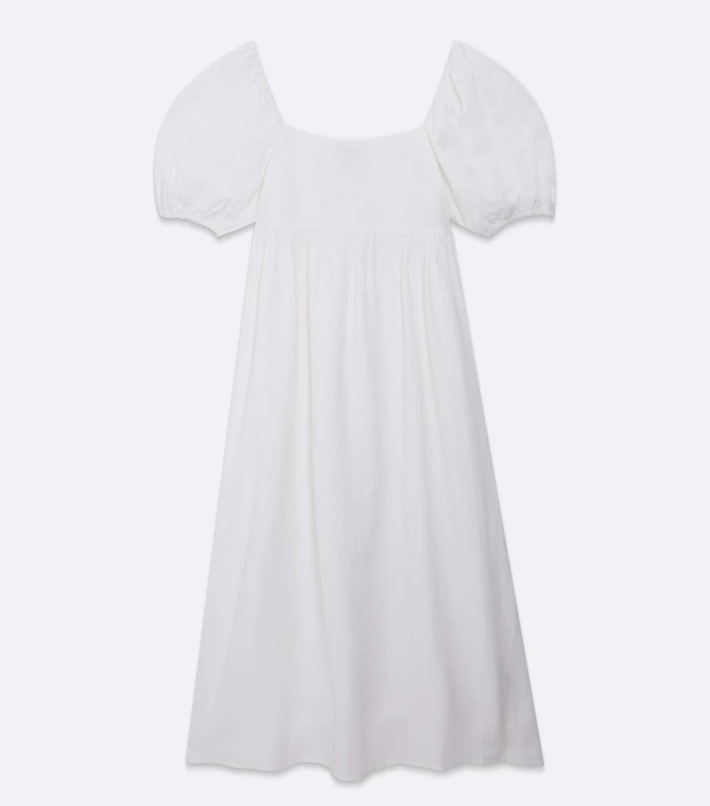 White Linen-Look Puff Sleeve Midi Dress Image 5