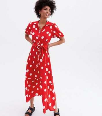 Red polka hot sale dot shirt dress