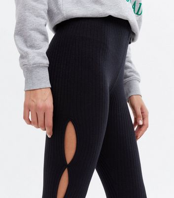 Black Cut Out Side Leggings | New Look