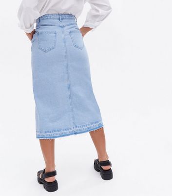 Click to view product details and reviews for Urban Bliss Bright Blue Denim Midi Skirt New Look.