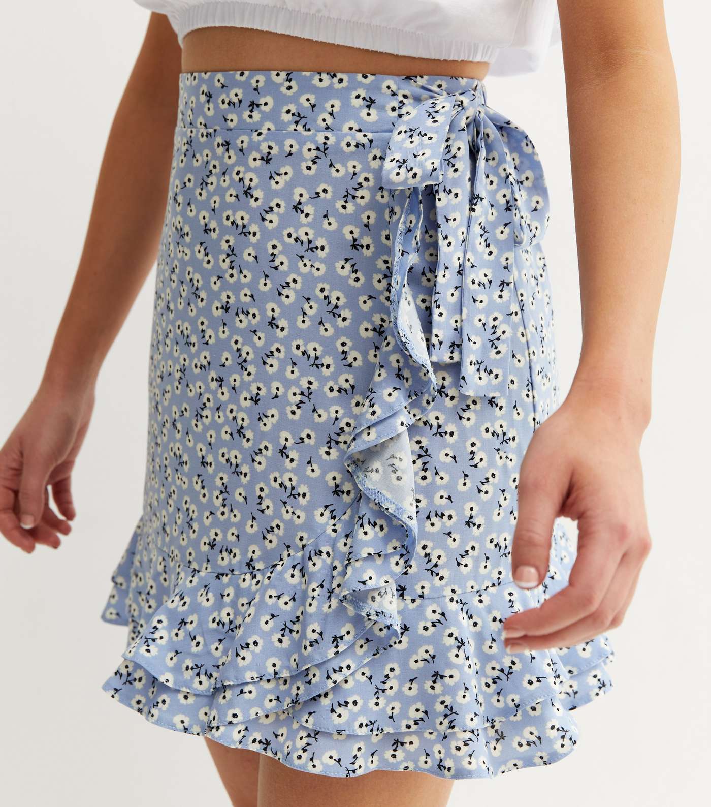 Blue Ditsy Floral Frill Mini Wrap Skirt Image 2