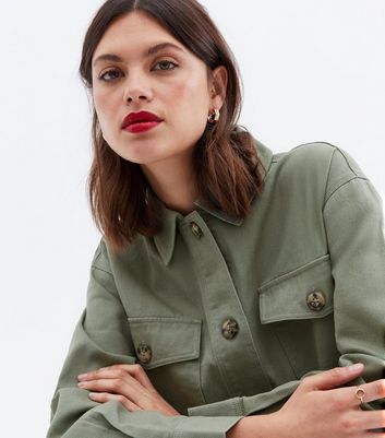 Click to view product details and reviews for Khaki Double Pocket Long Shacket New Look.