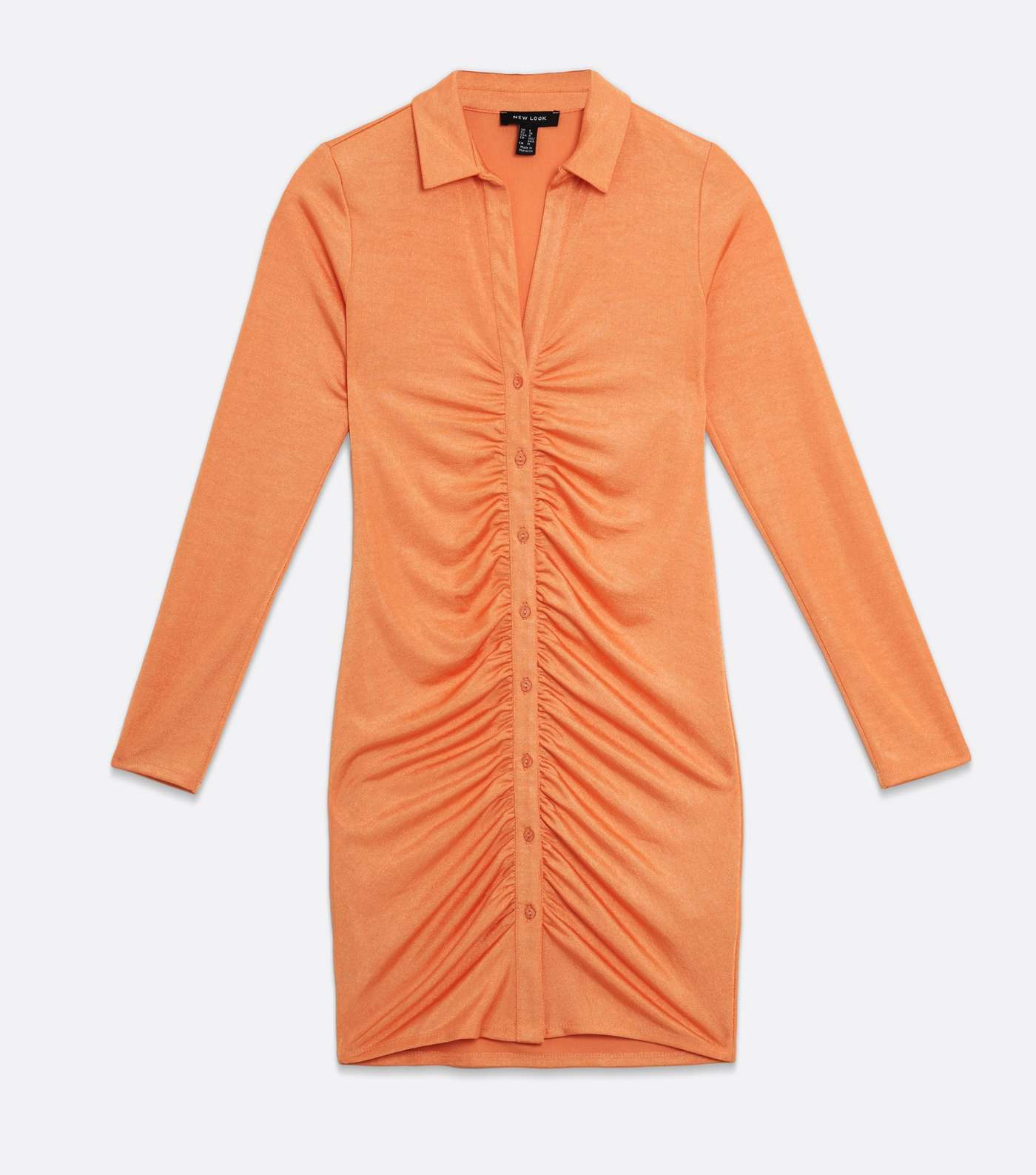 Orange Ruched Collared Mini Dress Image 5