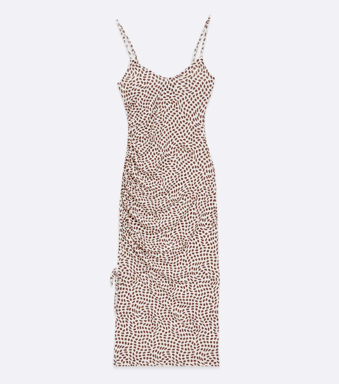 Off White Animal Print Ruched Side Midi Bodycon Dress Image 5
