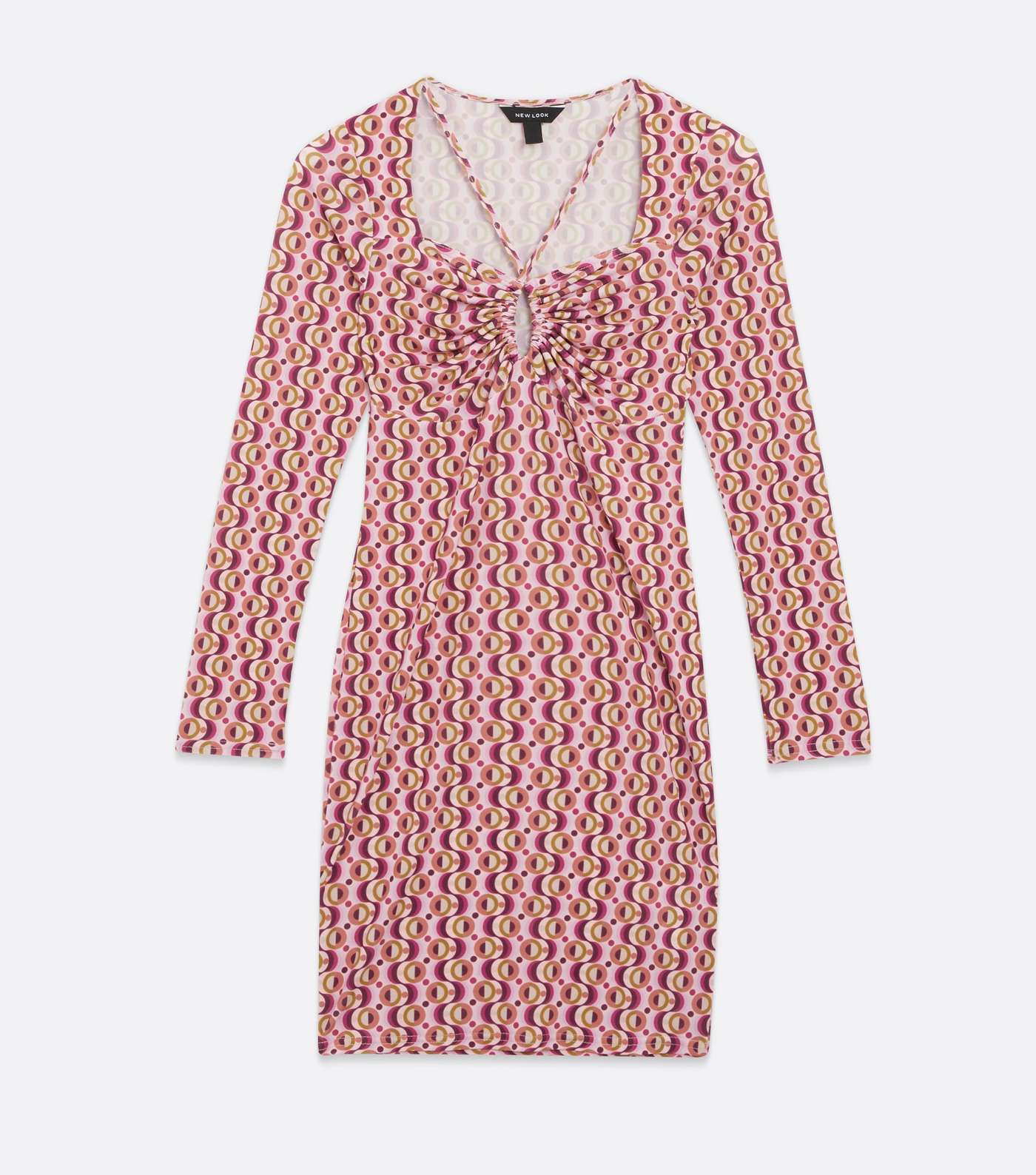 Pink Geometric Cut Out Long Sleeve Mini Dress Image 5